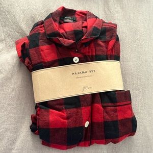 NWT J Crew Buffalo Plaid Red Black Flannel Pajamas Sz XS